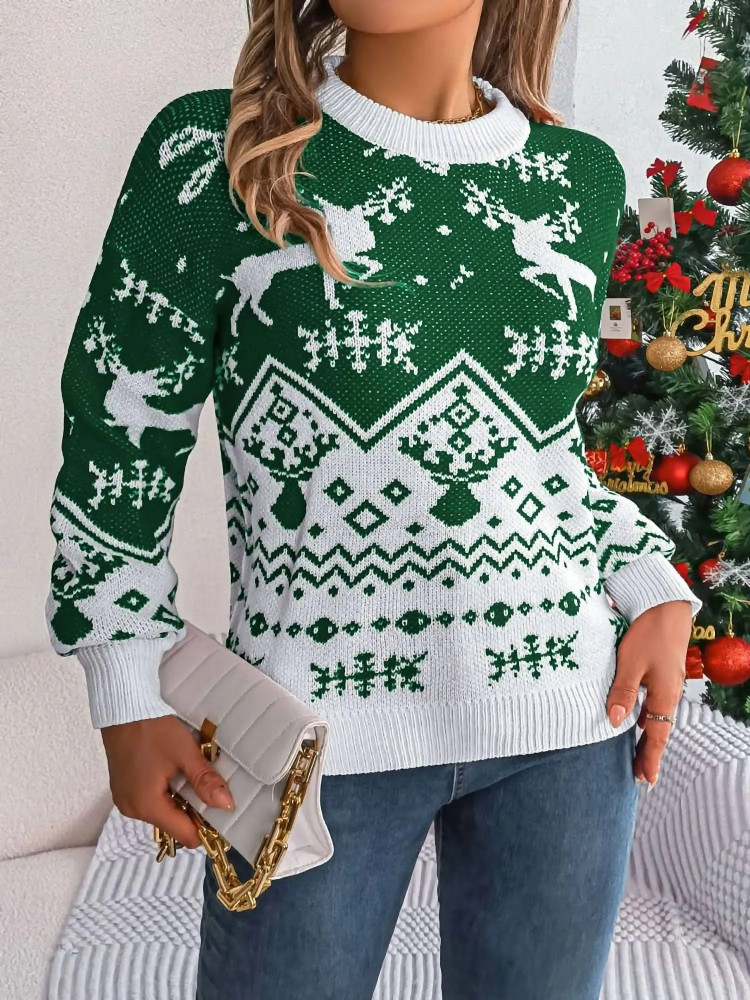 Christmas Element Sweater In Dark Green
