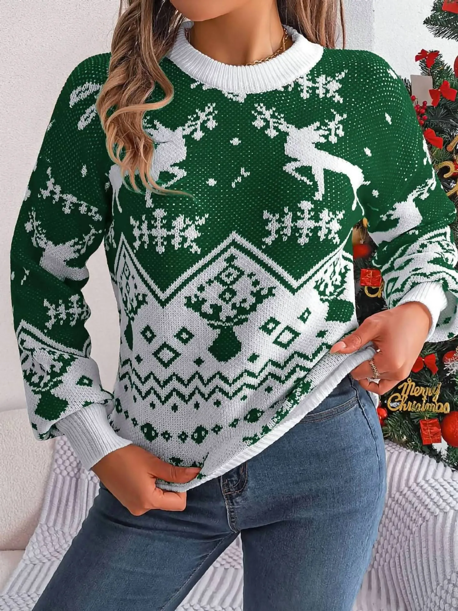 Christmas Element Sweater In Dark Green