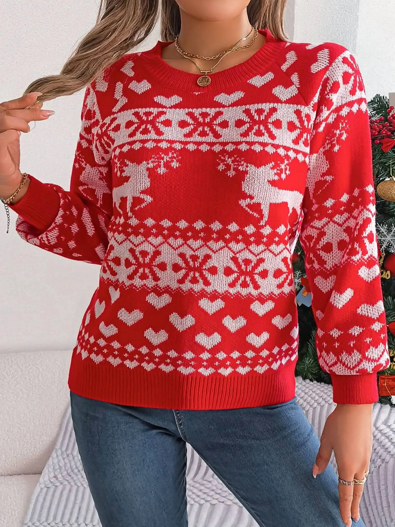 Christmas Element Sweater In Red