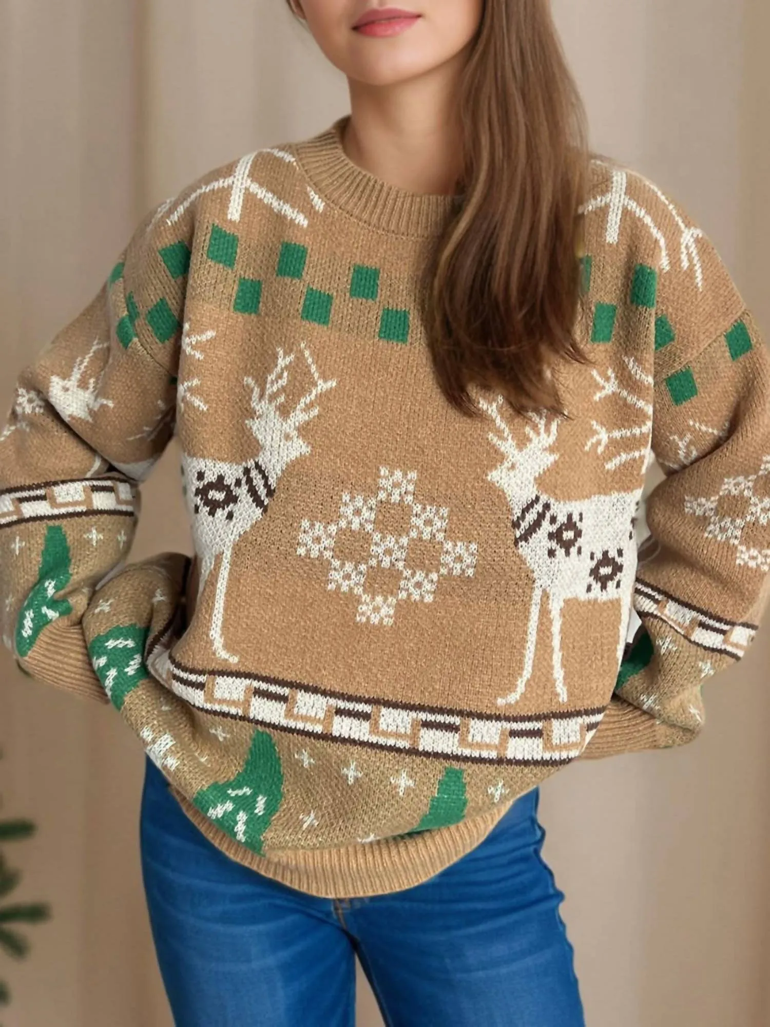 Christmas Element Sweater In Tan
