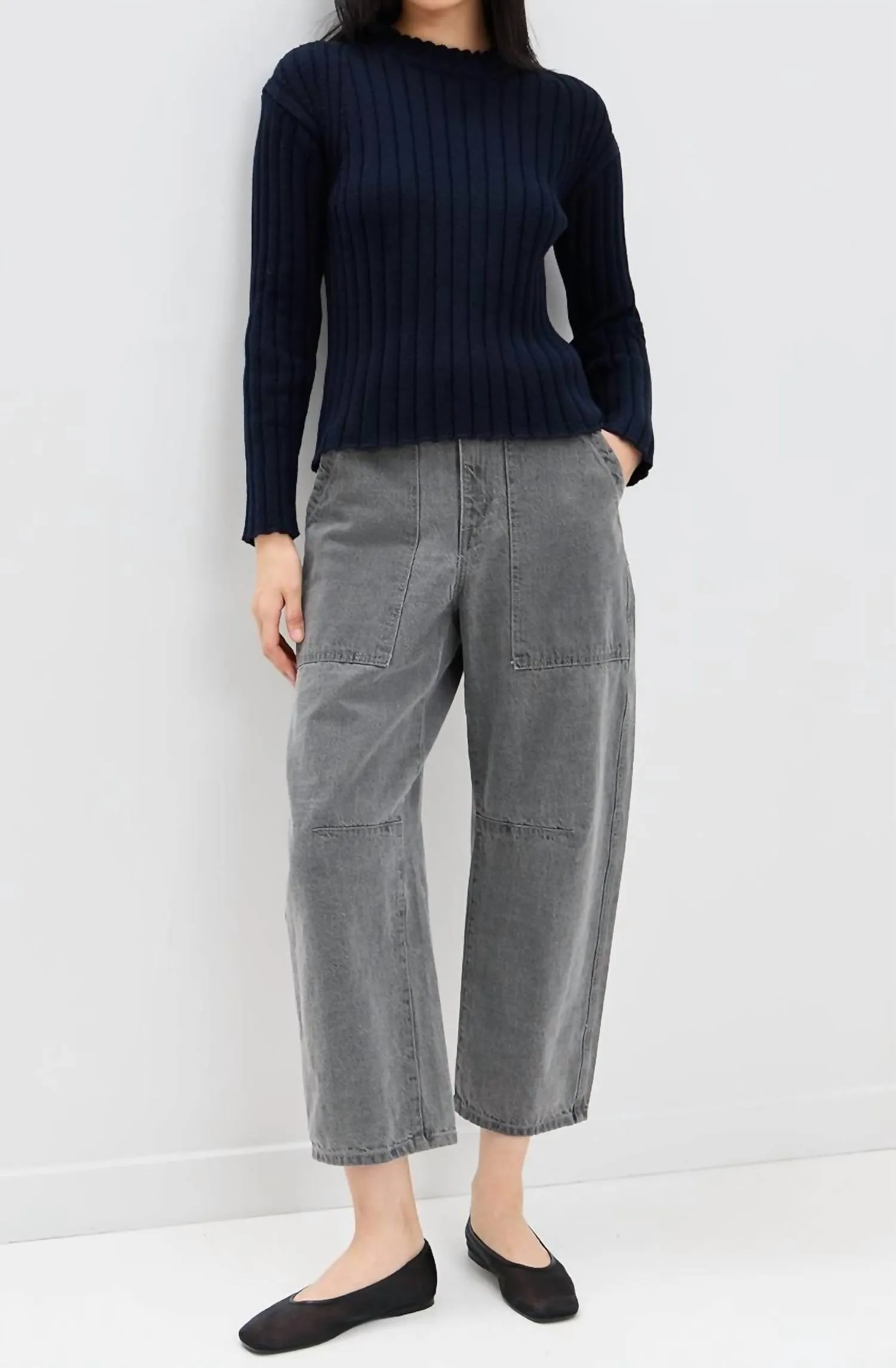 Chunky Cotton Fisherman Sweater In Indigo