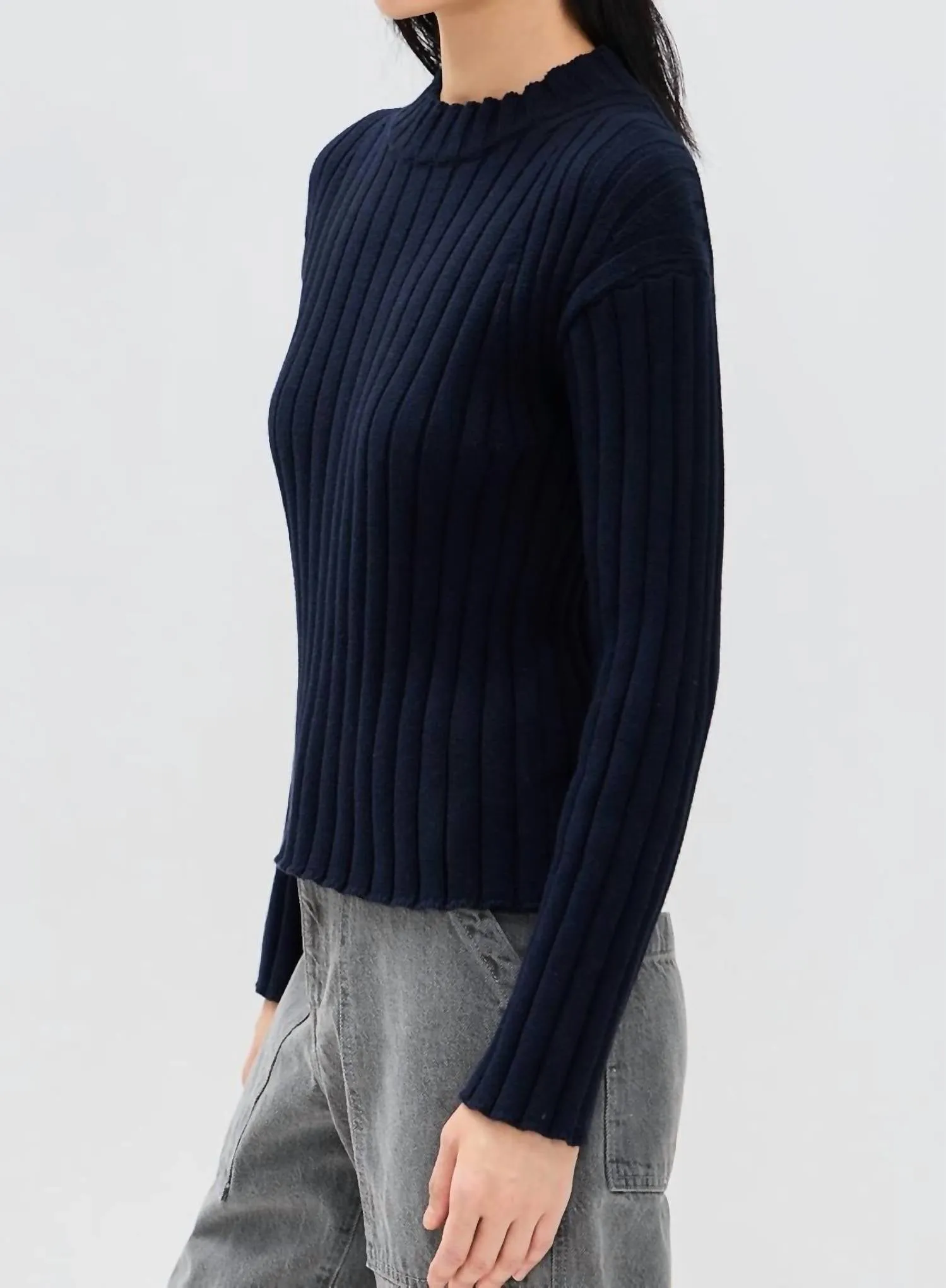 Chunky Cotton Fisherman Sweater In Indigo
