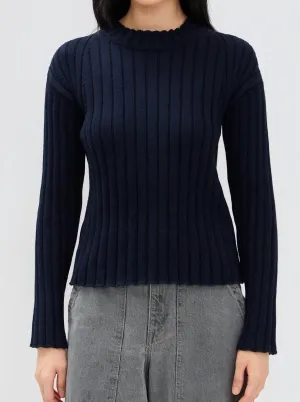 Chunky Cotton Fisherman Sweater In Indigo