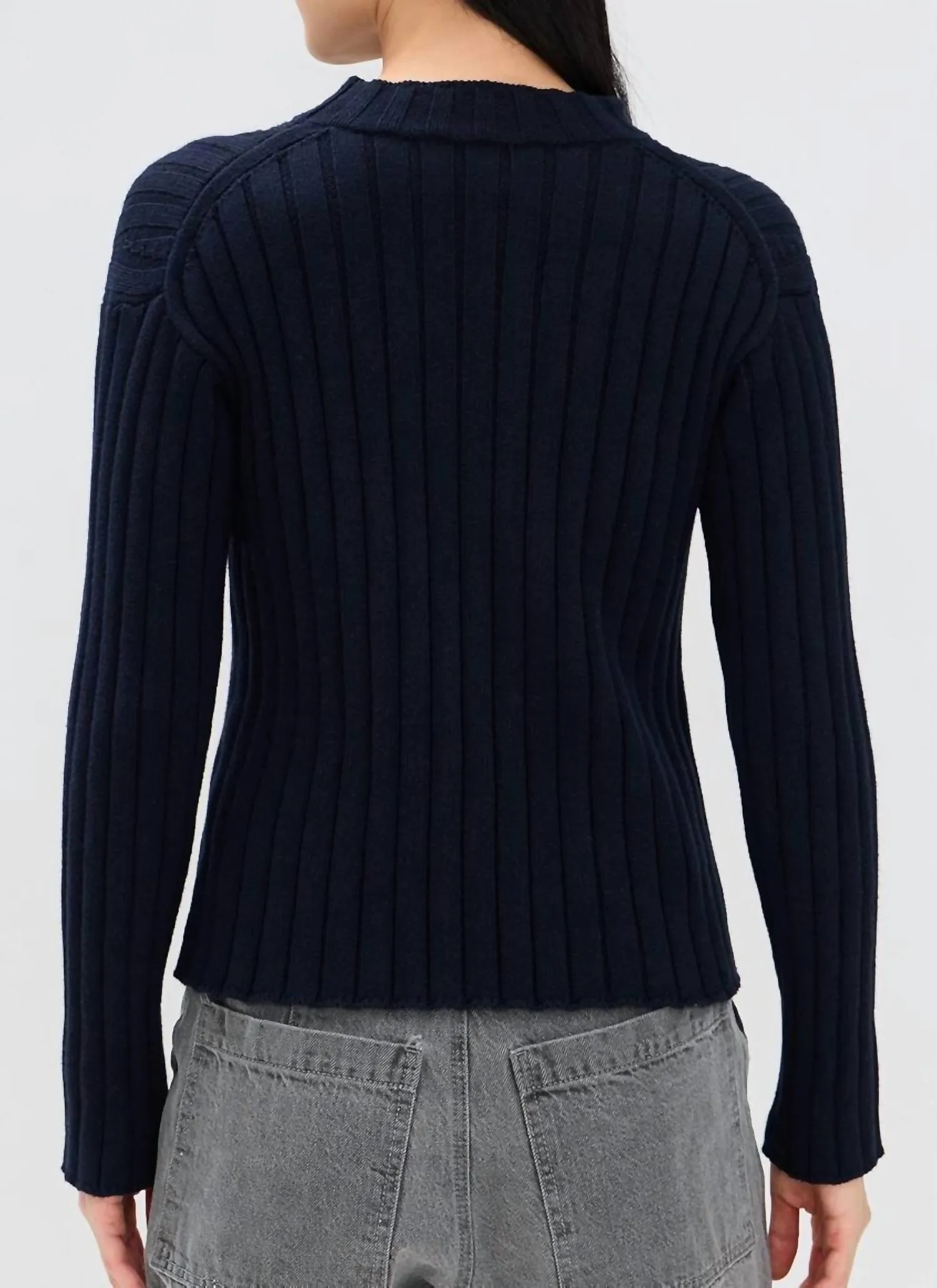 Chunky Cotton Fisherman Sweater In Indigo