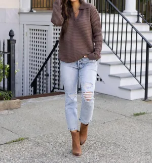 Cinder Collared Sweater In Brown