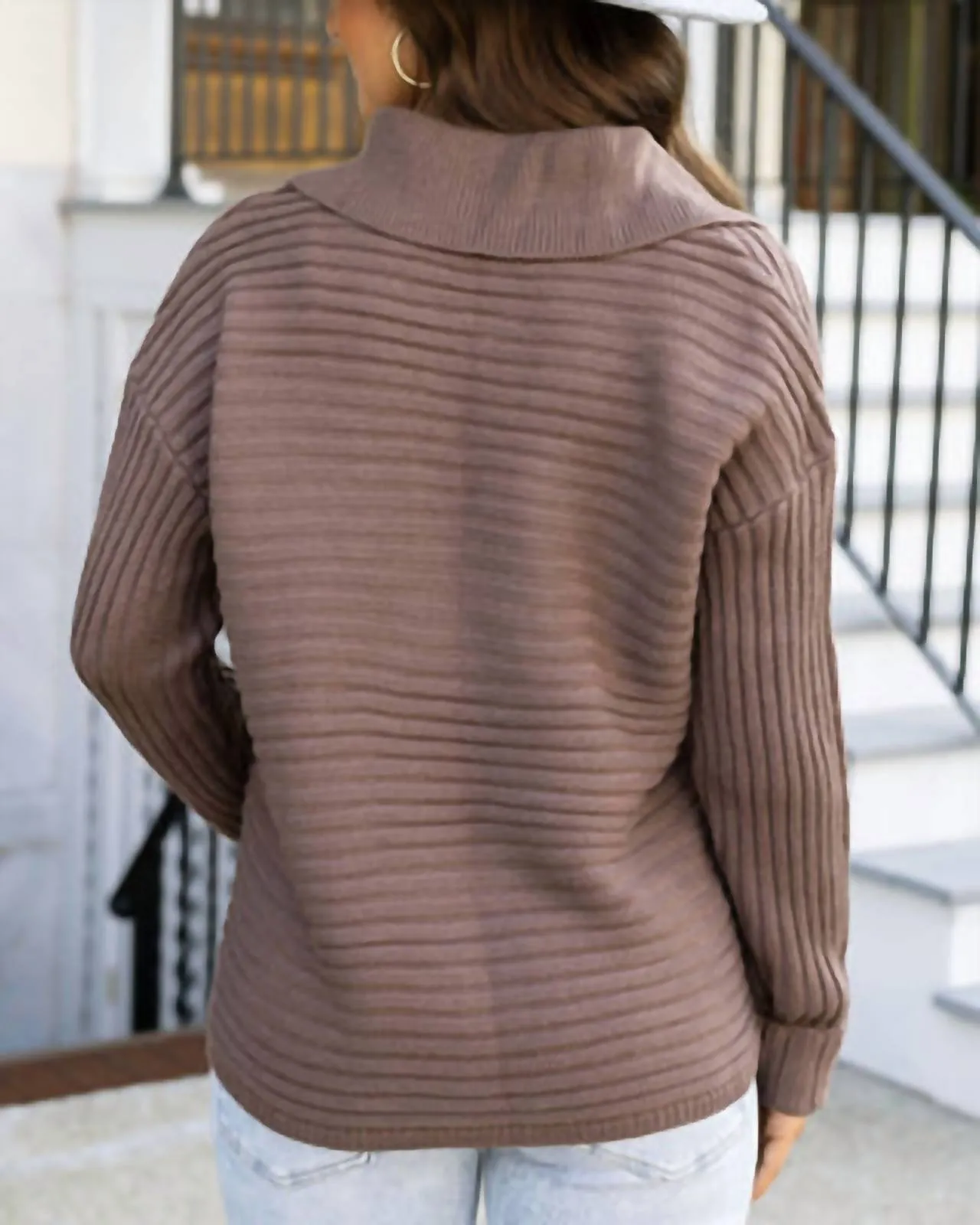 Cinder Collared Sweater In Brown
