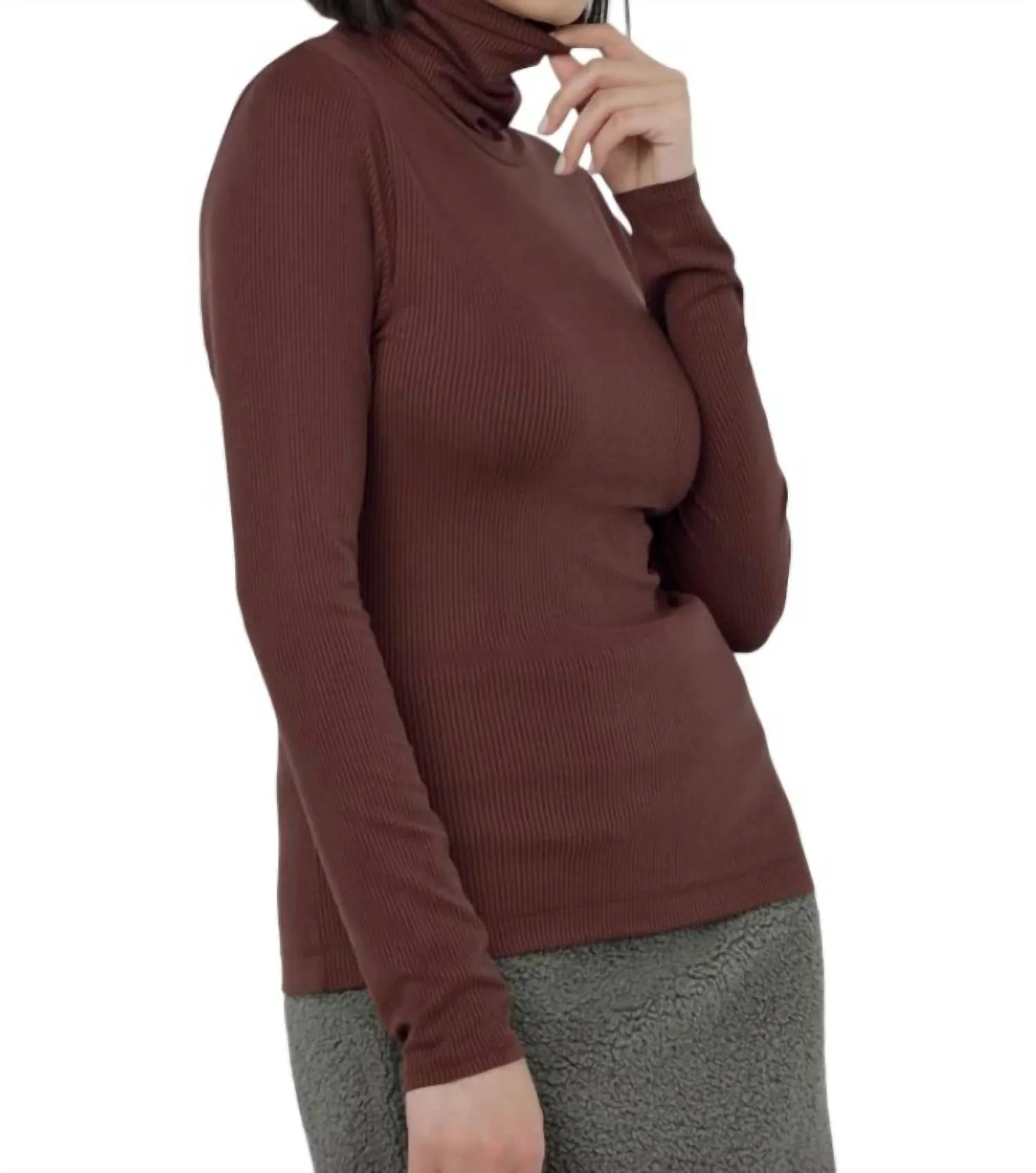 Cinthya Turtle Neck Top In Truffle