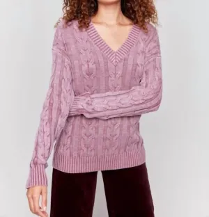Cold Dye Cable Knit Sweater In Cabernet