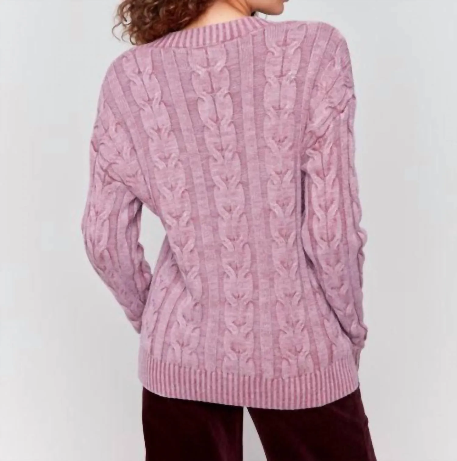 Cold Dye Cable Knit Sweater In Cabernet