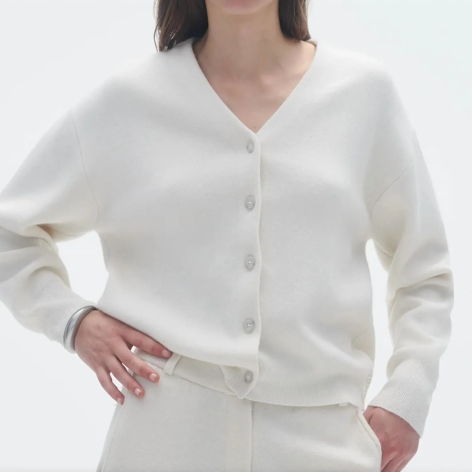 Collegiate V Neck Cardigan In Cream