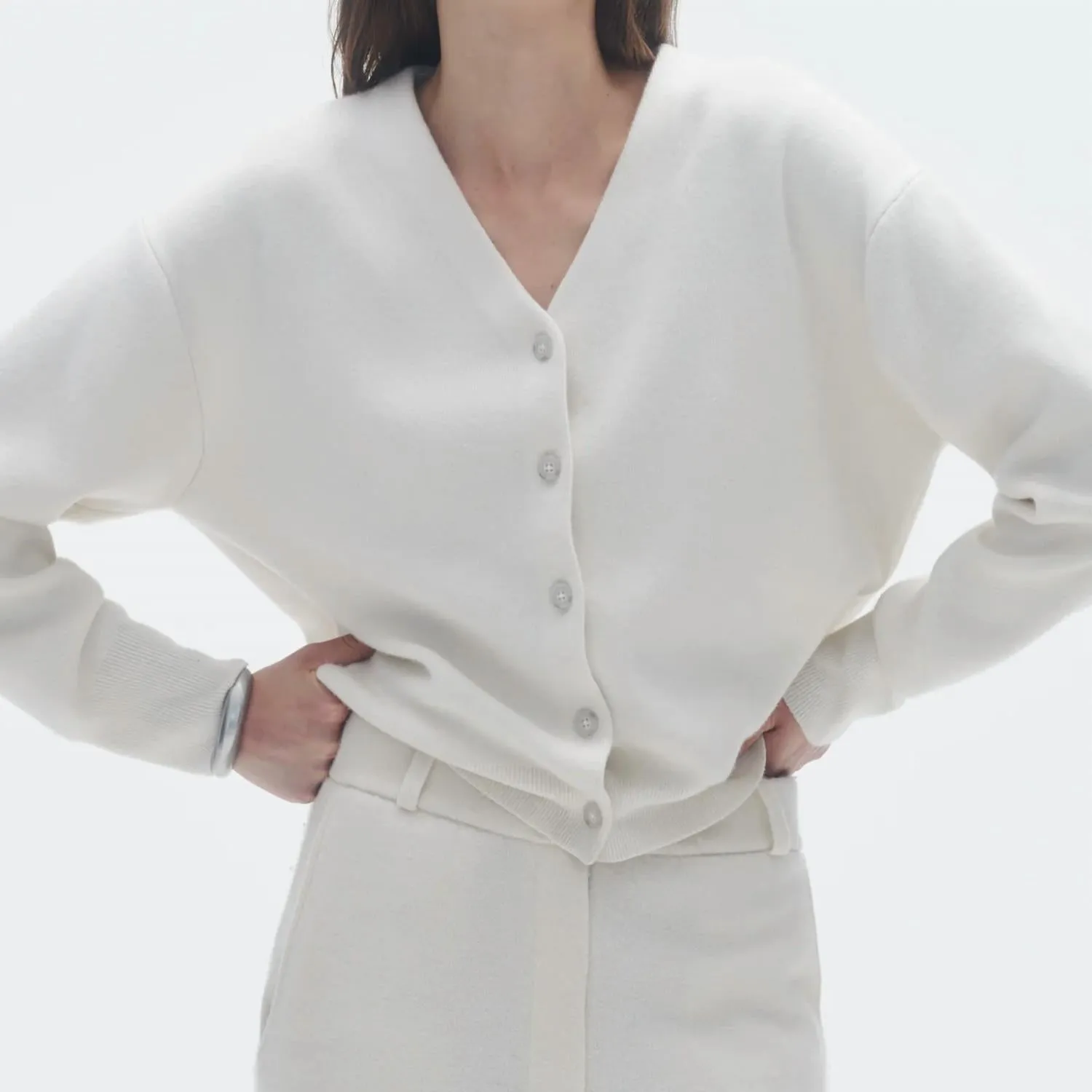 Collegiate V Neck Cardigan In Cream