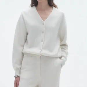Collegiate V Neck Cardigan In Cream