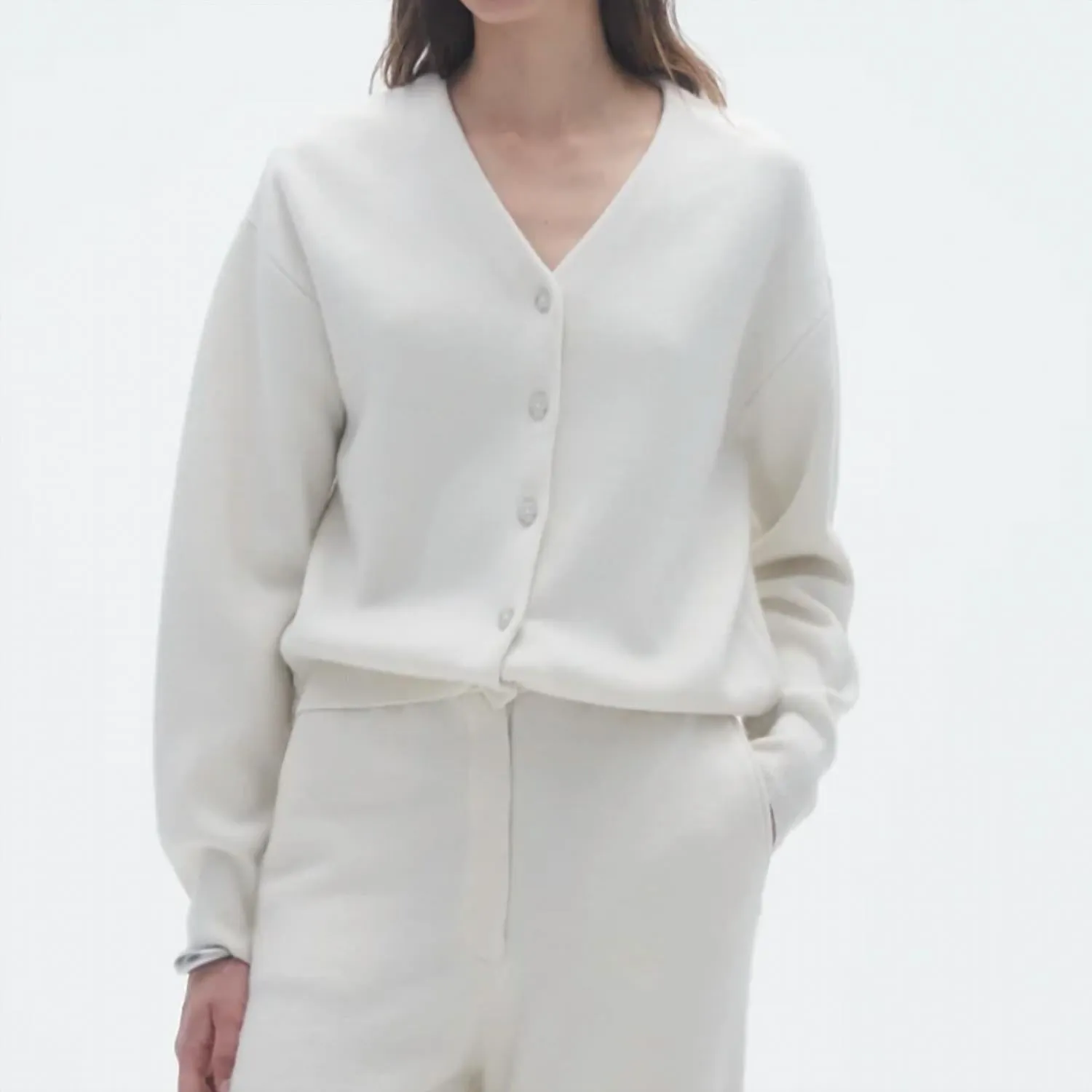 Collegiate V Neck Cardigan In Cream