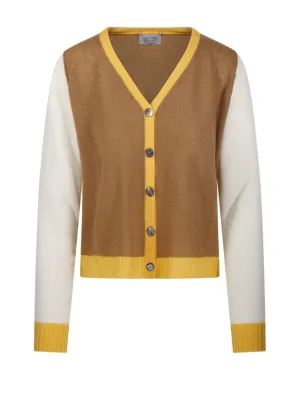 Color-Block Cashmere Cardigan With V-Neckline