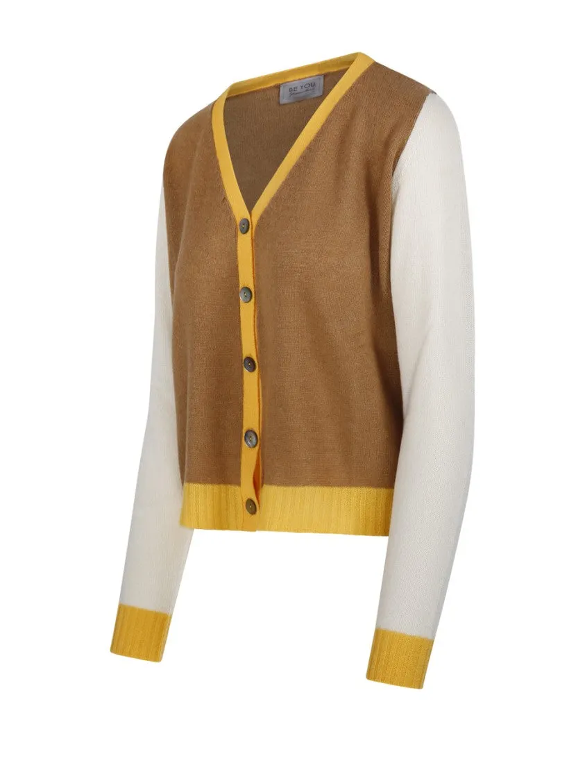 Color-Block Cashmere Cardigan With V-Neckline