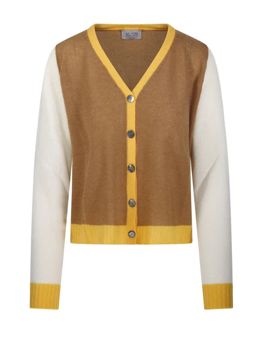 Color-Block Cashmere Cardigan With V-Neckline