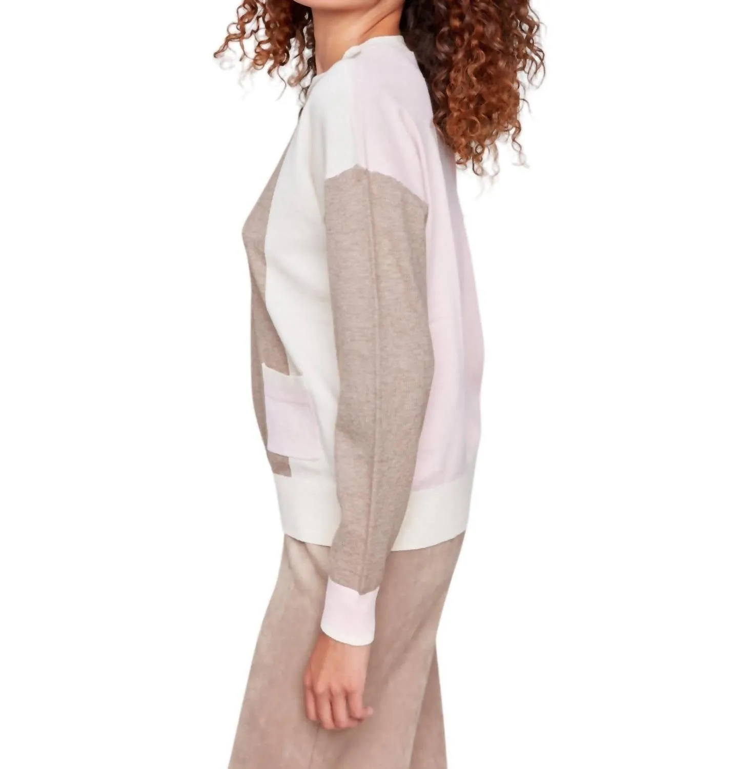 Color Block Sweater With Pocket Detail In Truffle