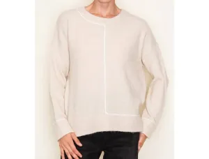Color Line Detail Crew Neck Pullover Sweater In Oatmeal