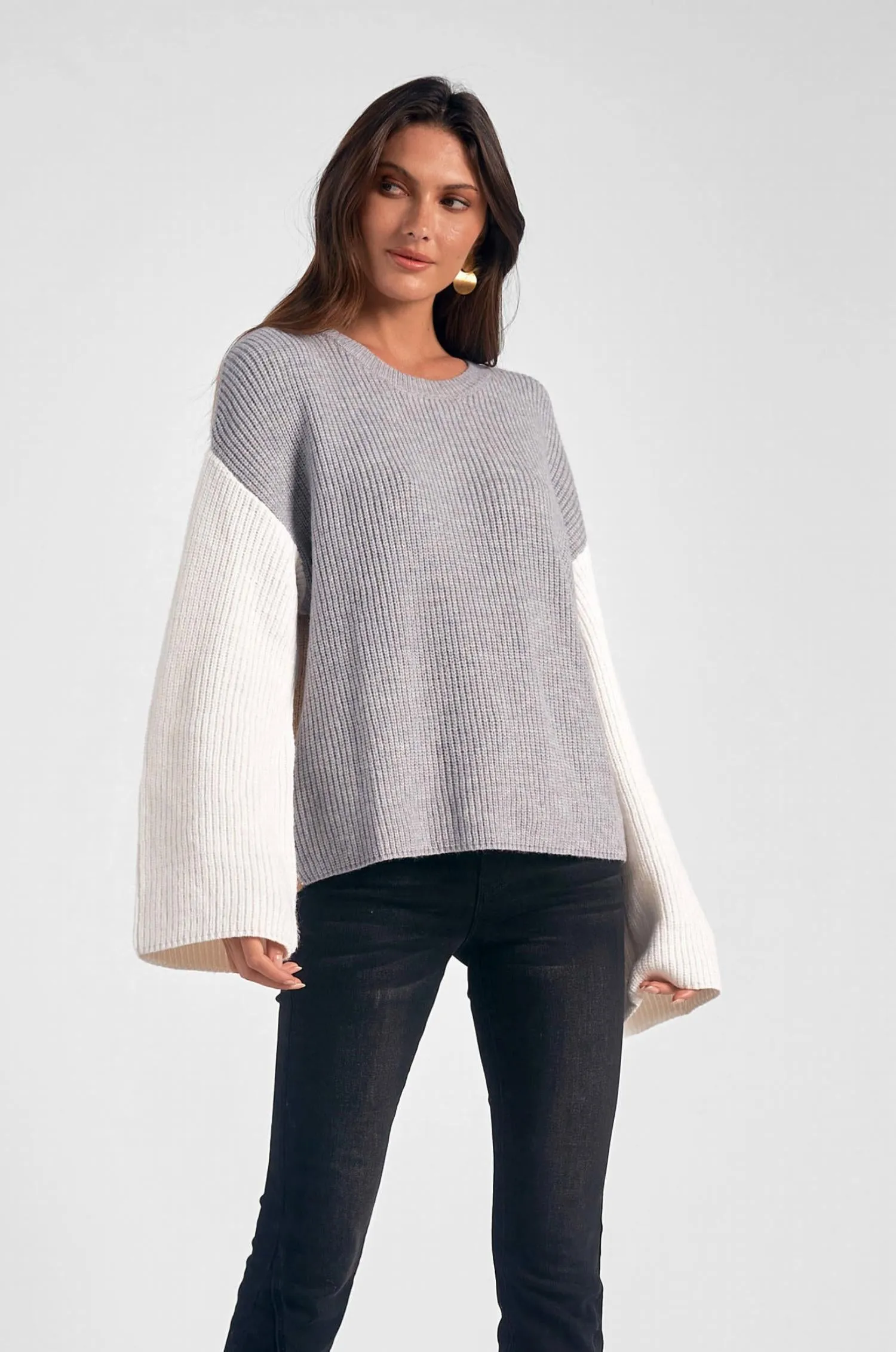 Colorblock Crewneck Sweater In Grey
