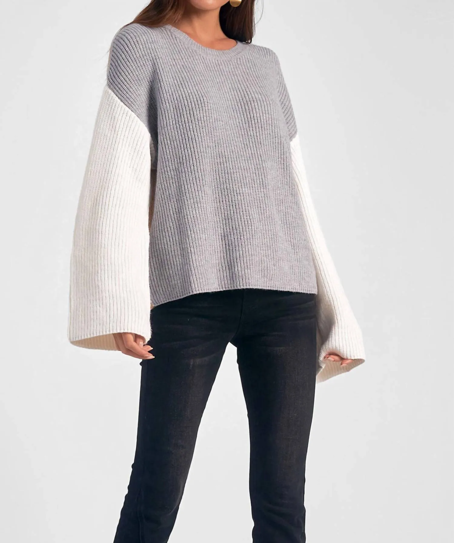 Colorblock Crewneck Sweater In Grey
