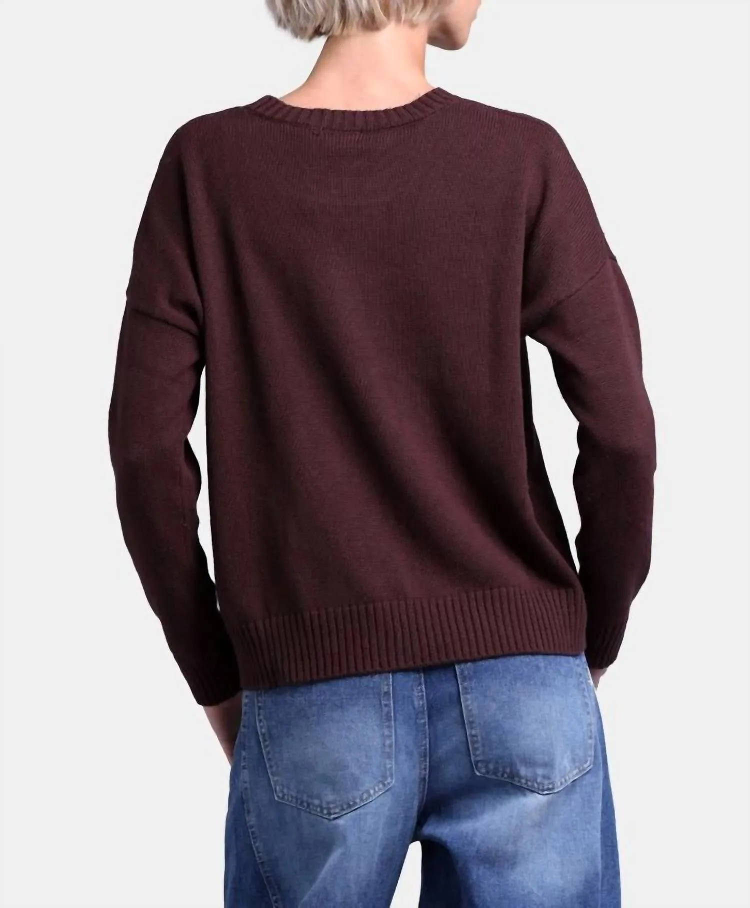 Cotton Cashmere Boxy Crew Neck Sweater In Chocolate