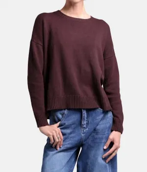Cotton Cashmere Boxy Crew Neck Sweater In Chocolate