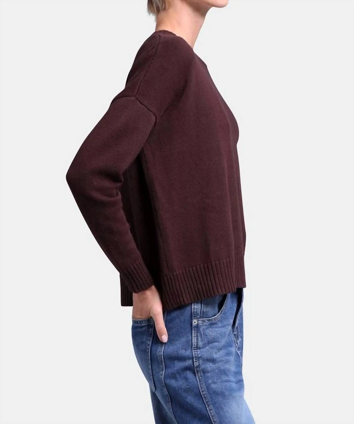Cotton Cashmere Boxy Crew Neck Sweater In Chocolate