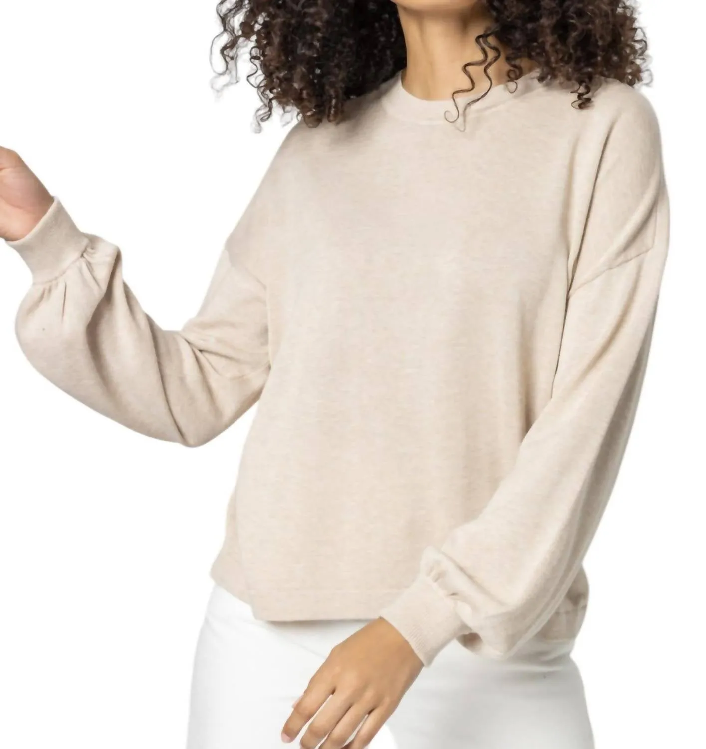 Cotton Modal Easy Pullover Sweater In Linen