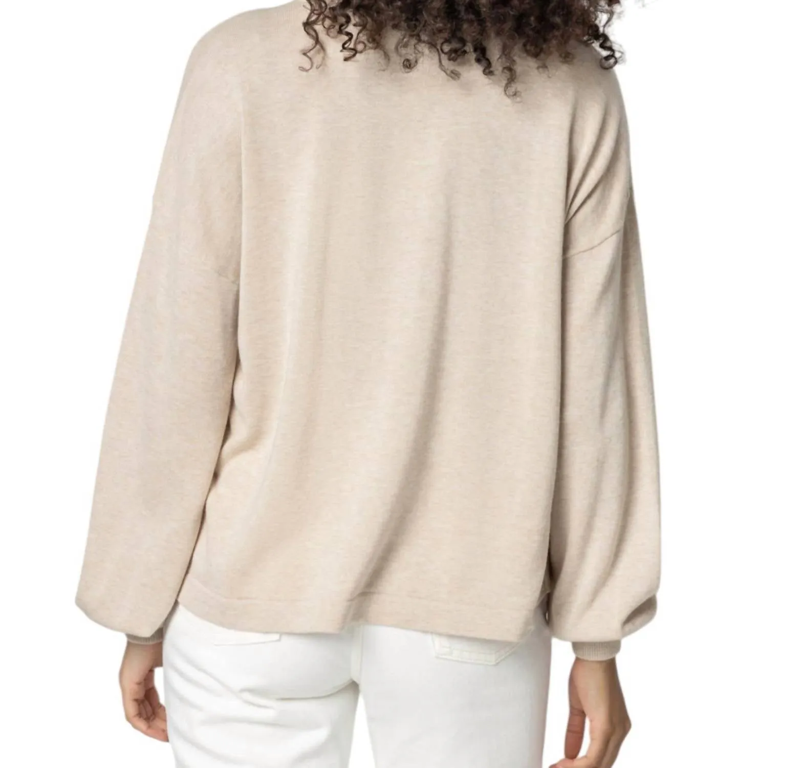 Cotton Modal Easy Pullover Sweater In Linen