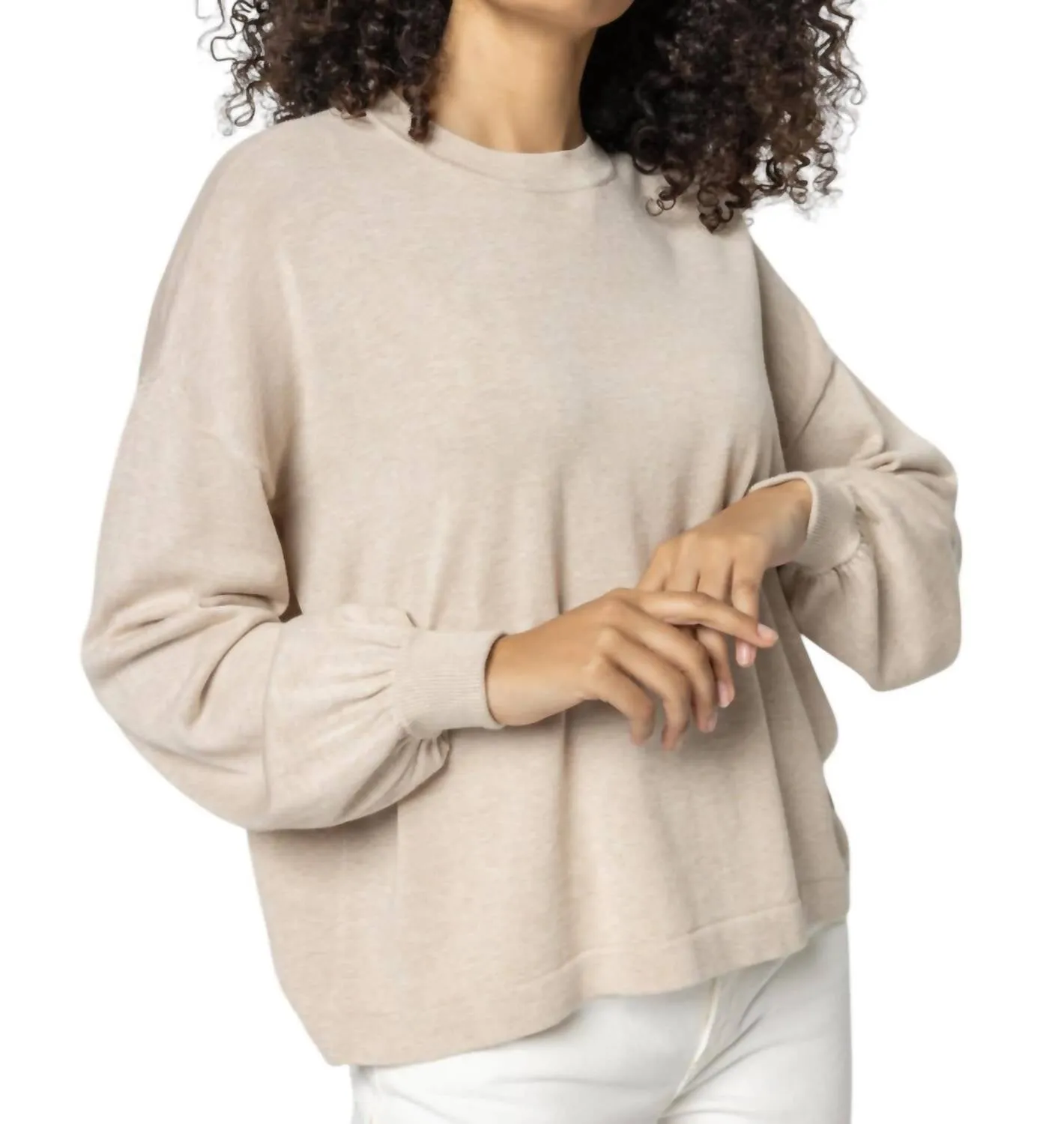 Cotton Modal Easy Pullover Sweater In Linen