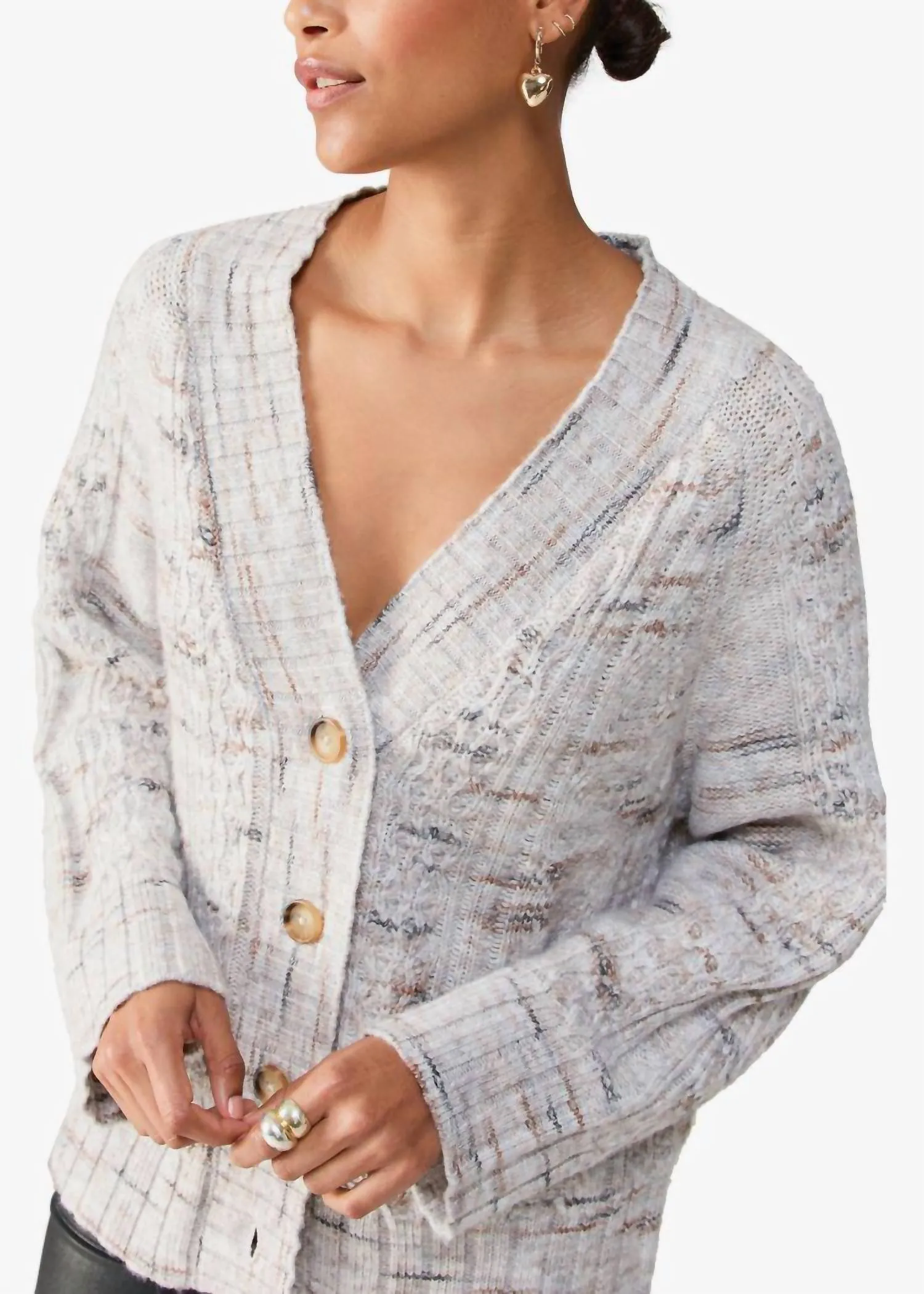 Cozy Mornings Cardigan In Light Mineral Multi