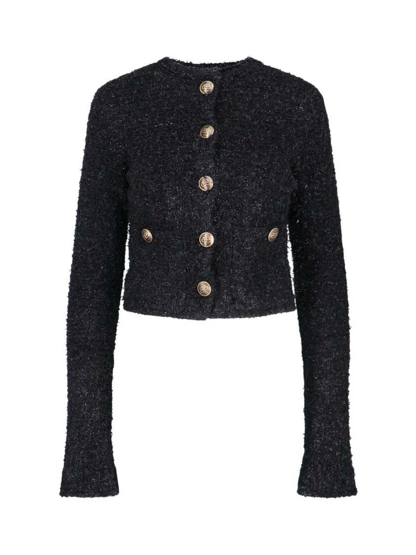 Crop Button Cardigan  Black