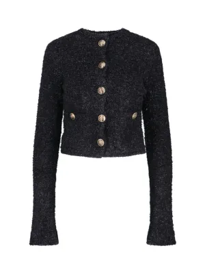 Crop Button Cardigan  Black