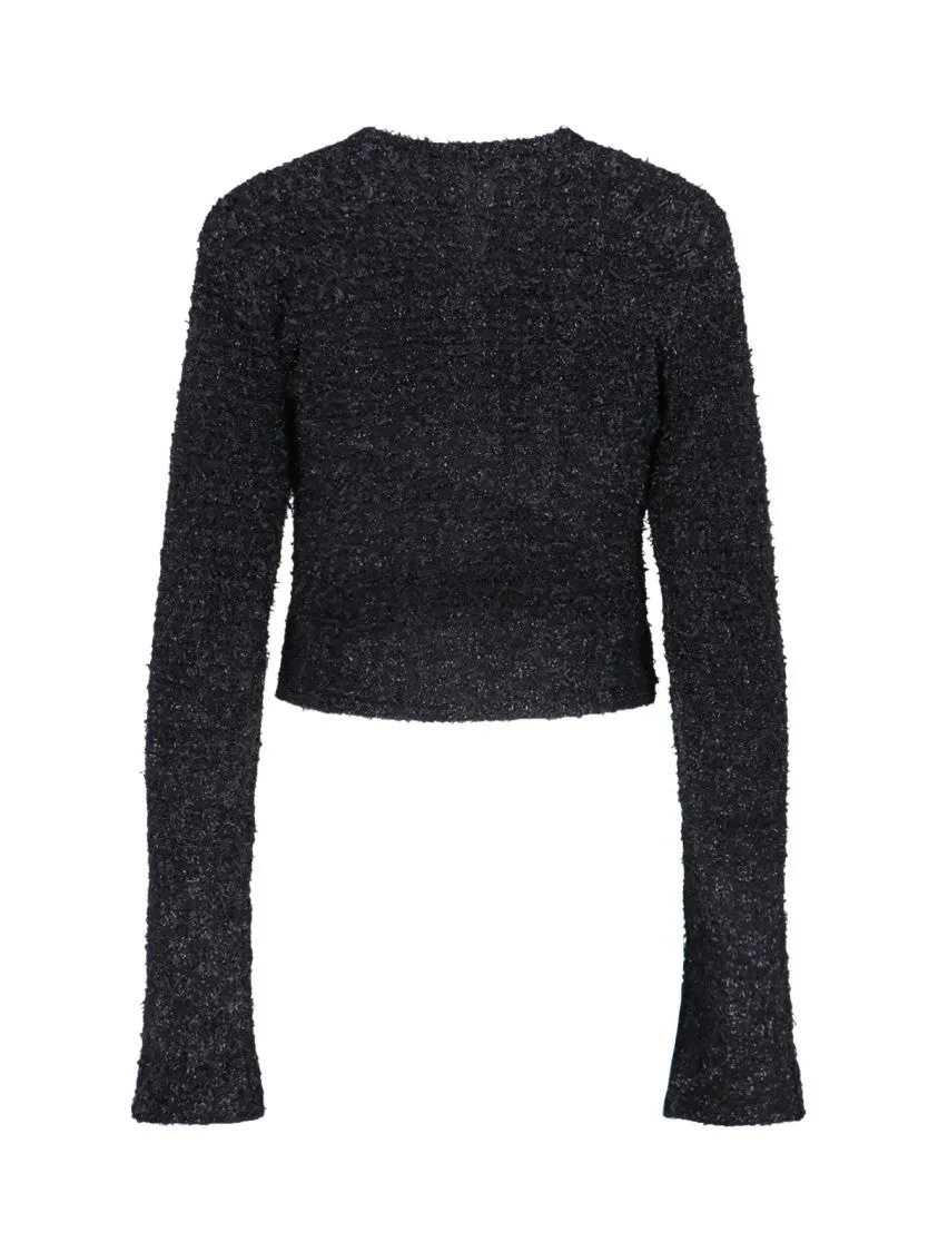Crop Button Cardigan  Black