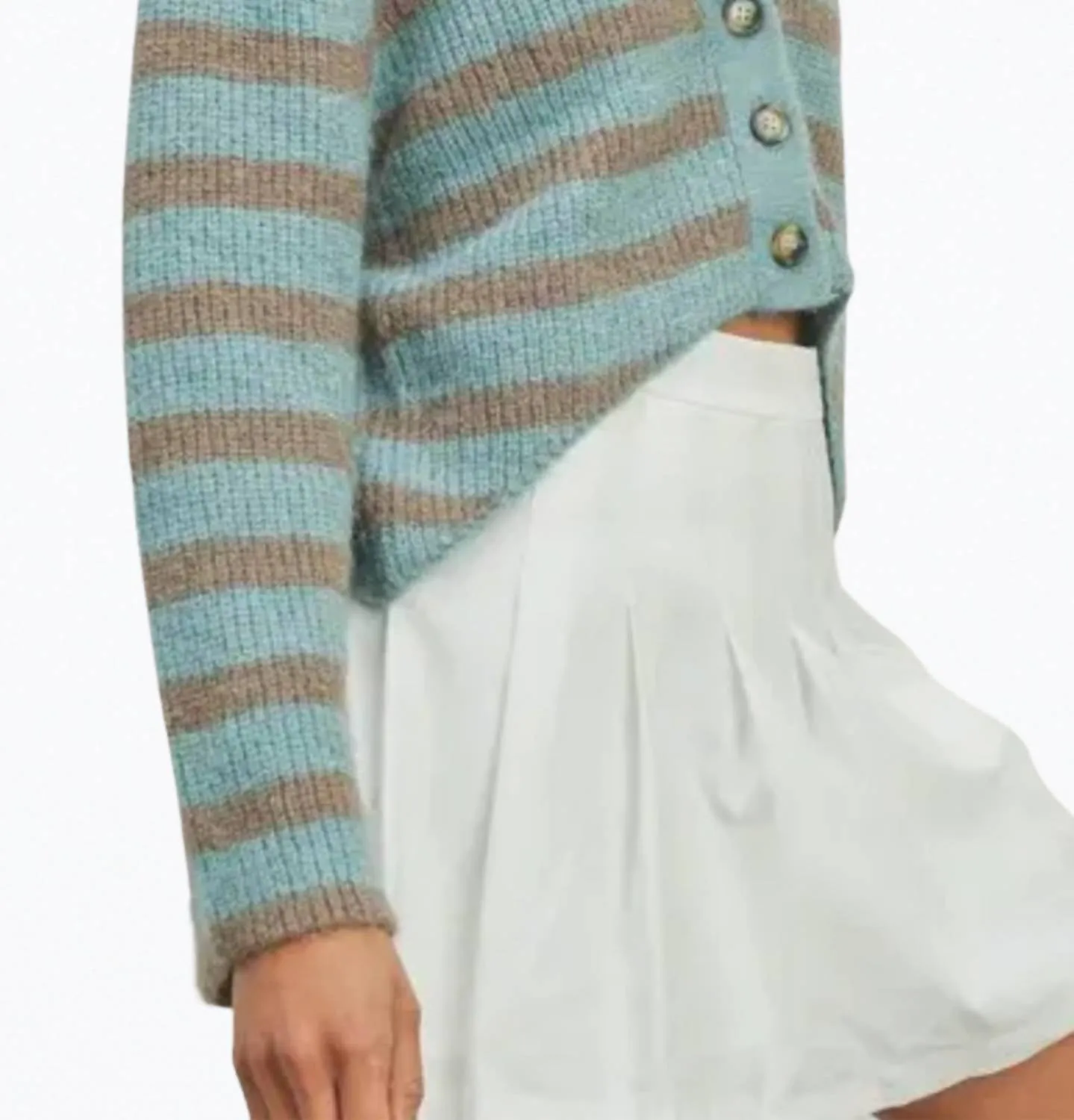 Cropped High-Low Striped Cardigan In Sky Blue/grey
