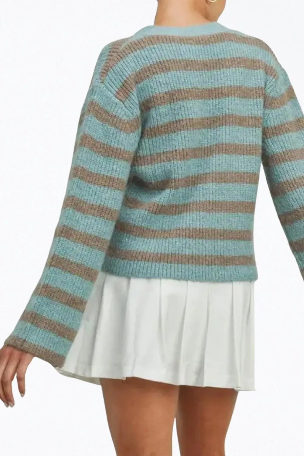 Cropped High-Low Striped Cardigan In Sky Blue/grey