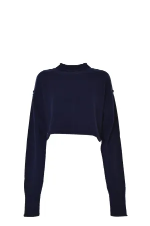 Cropped Knit Pullover With High Collar