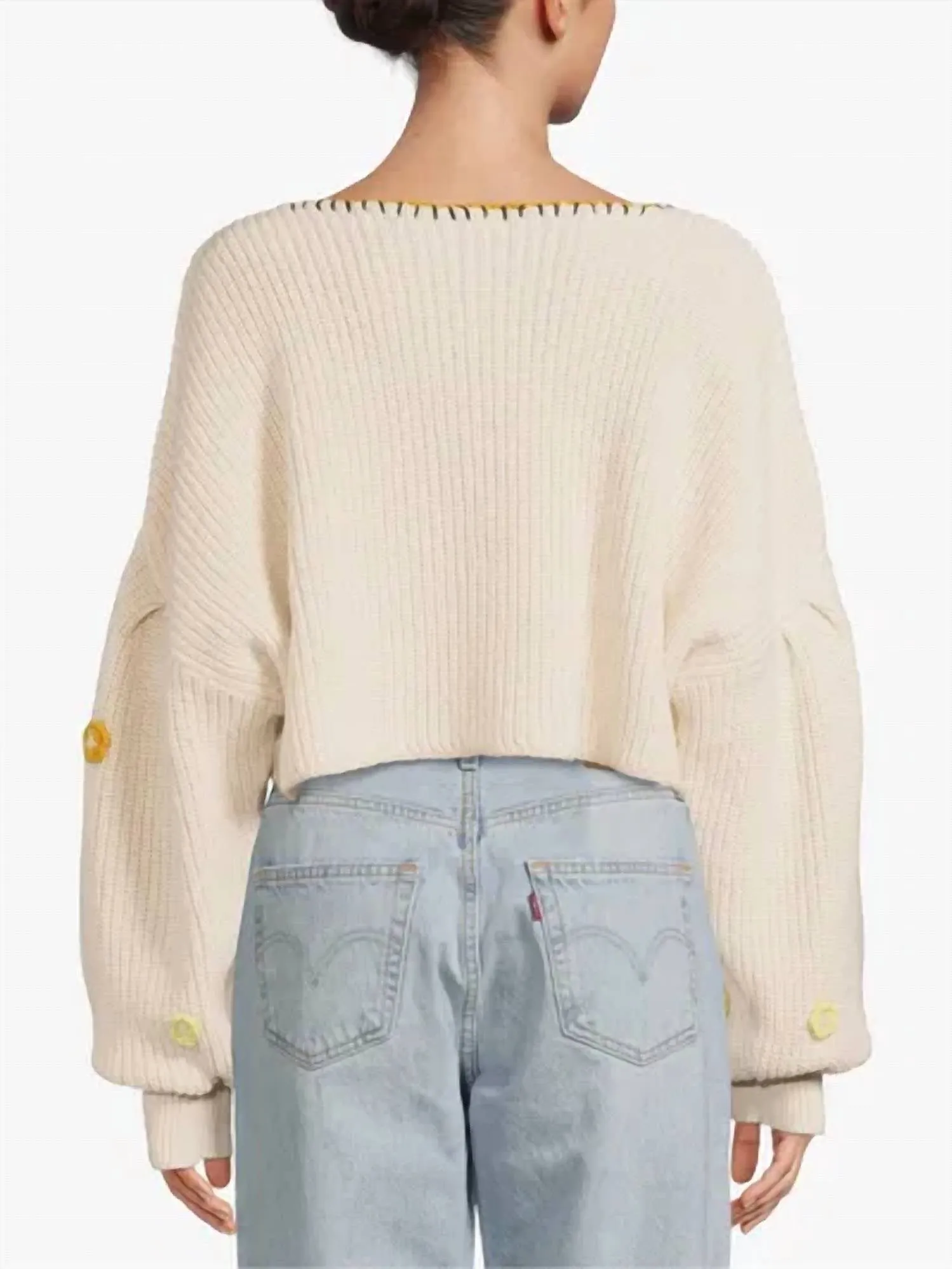 Dahlia Crochet Pullover Sweater In Pearl Combo