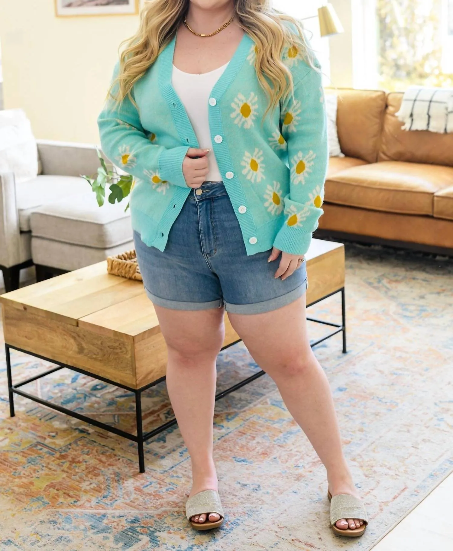 Daisy Dearest Floral Cardigan In Mint