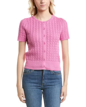 Design History Button Front Linen-Blend Cardigan