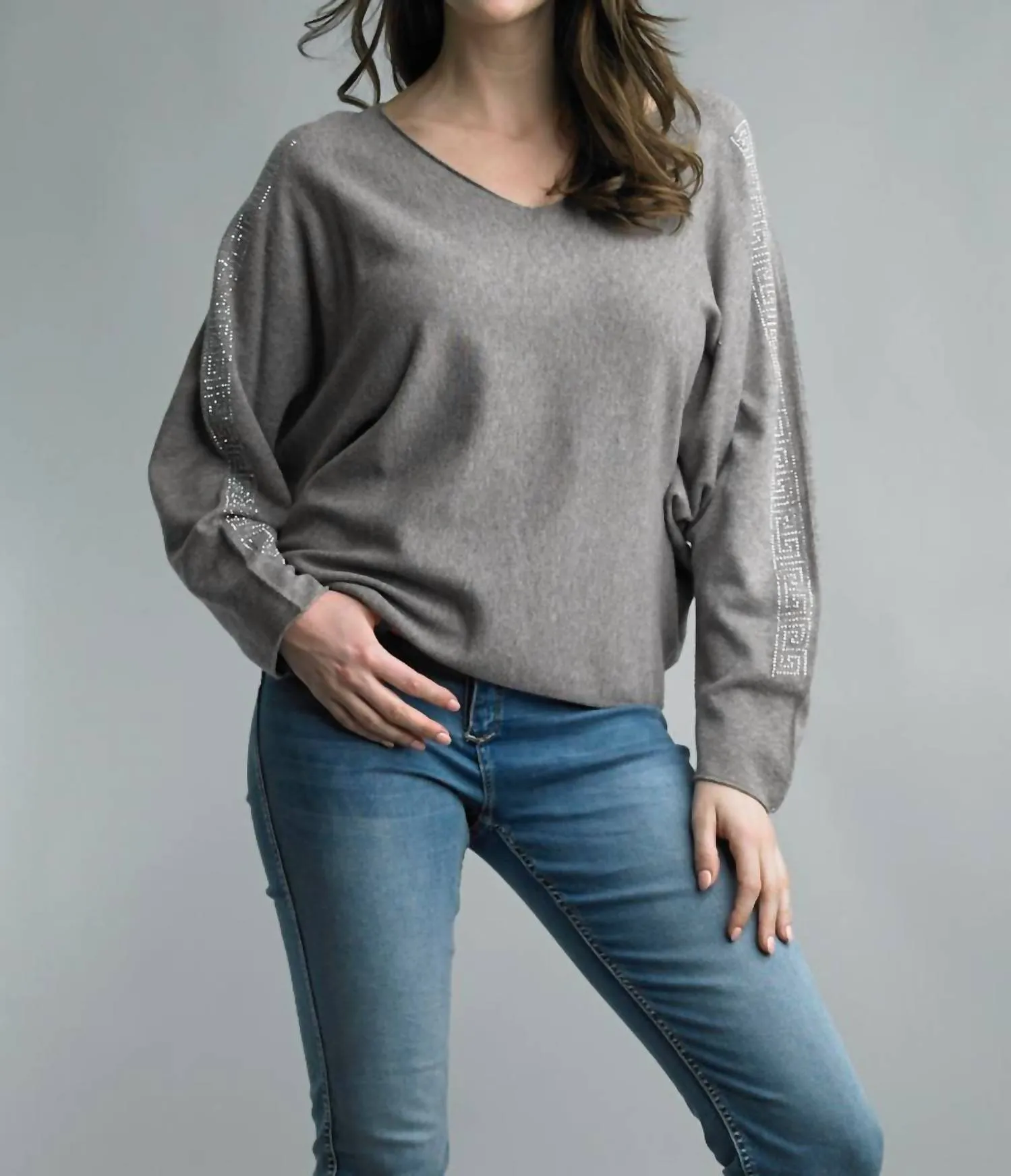 Dolman Sleeve Sparkle Sweater In Taupe