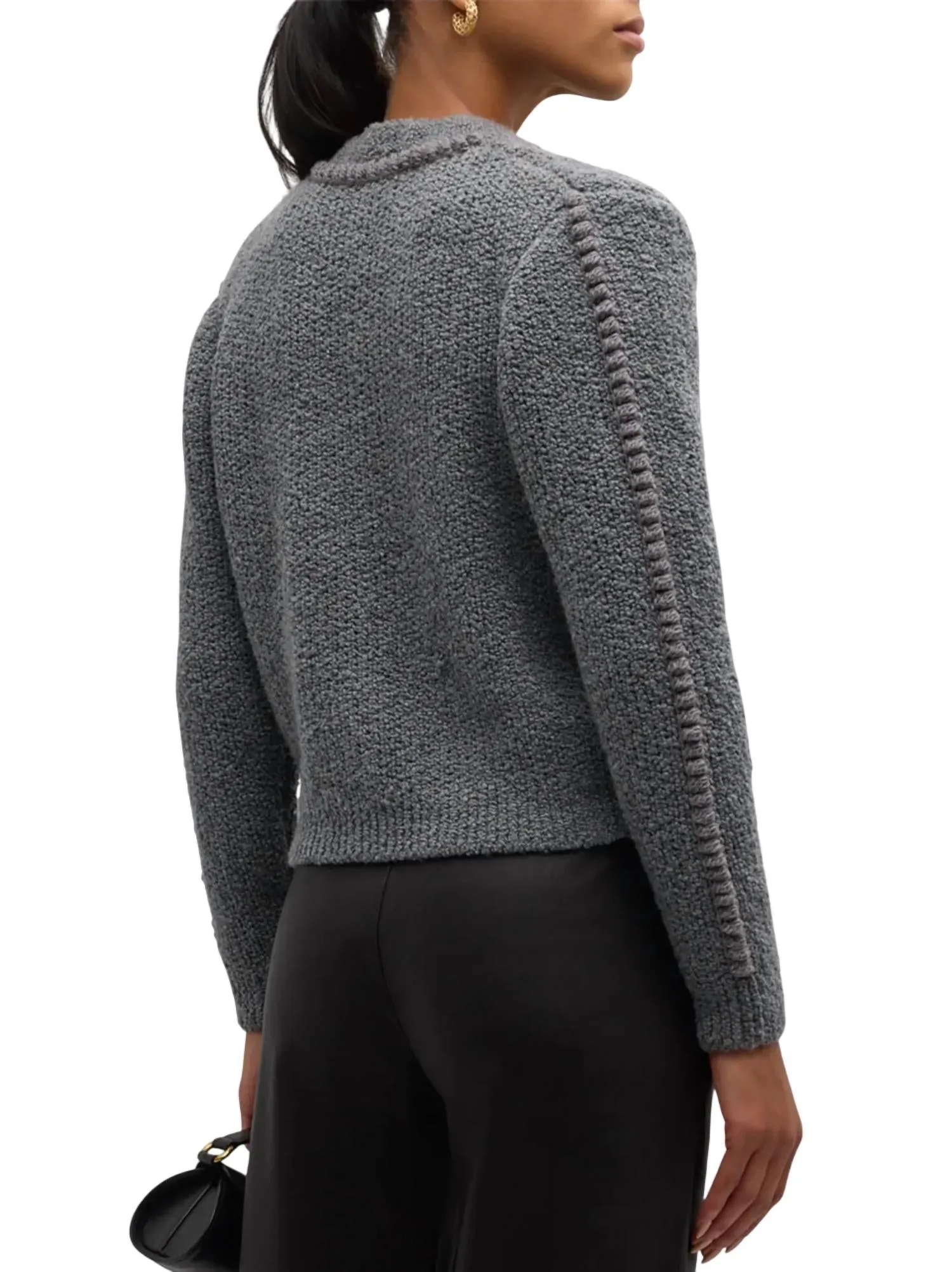Double Pocket Cropped Cardigan In Pewter