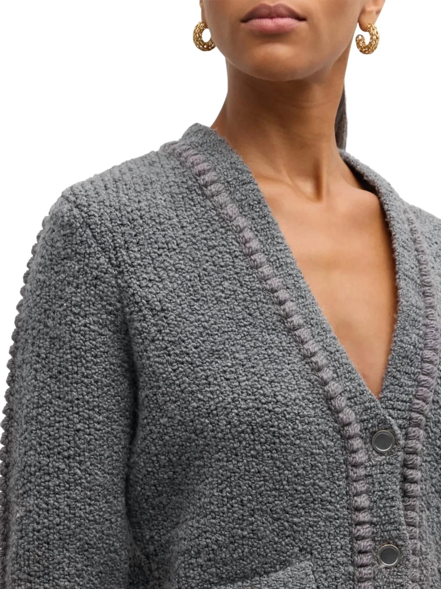 Double Pocket Cropped Cardigan In Pewter