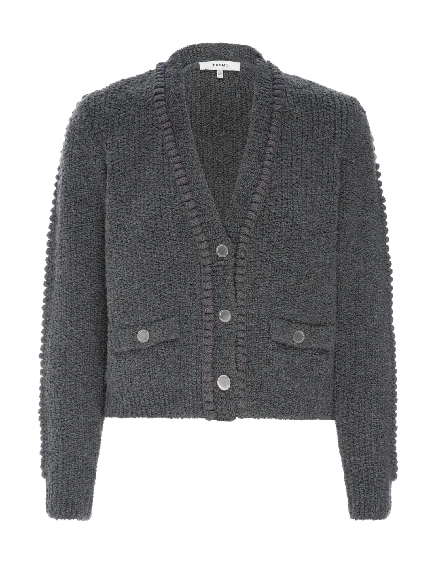 Double Pocket Cropped Cardigan In Pewter
