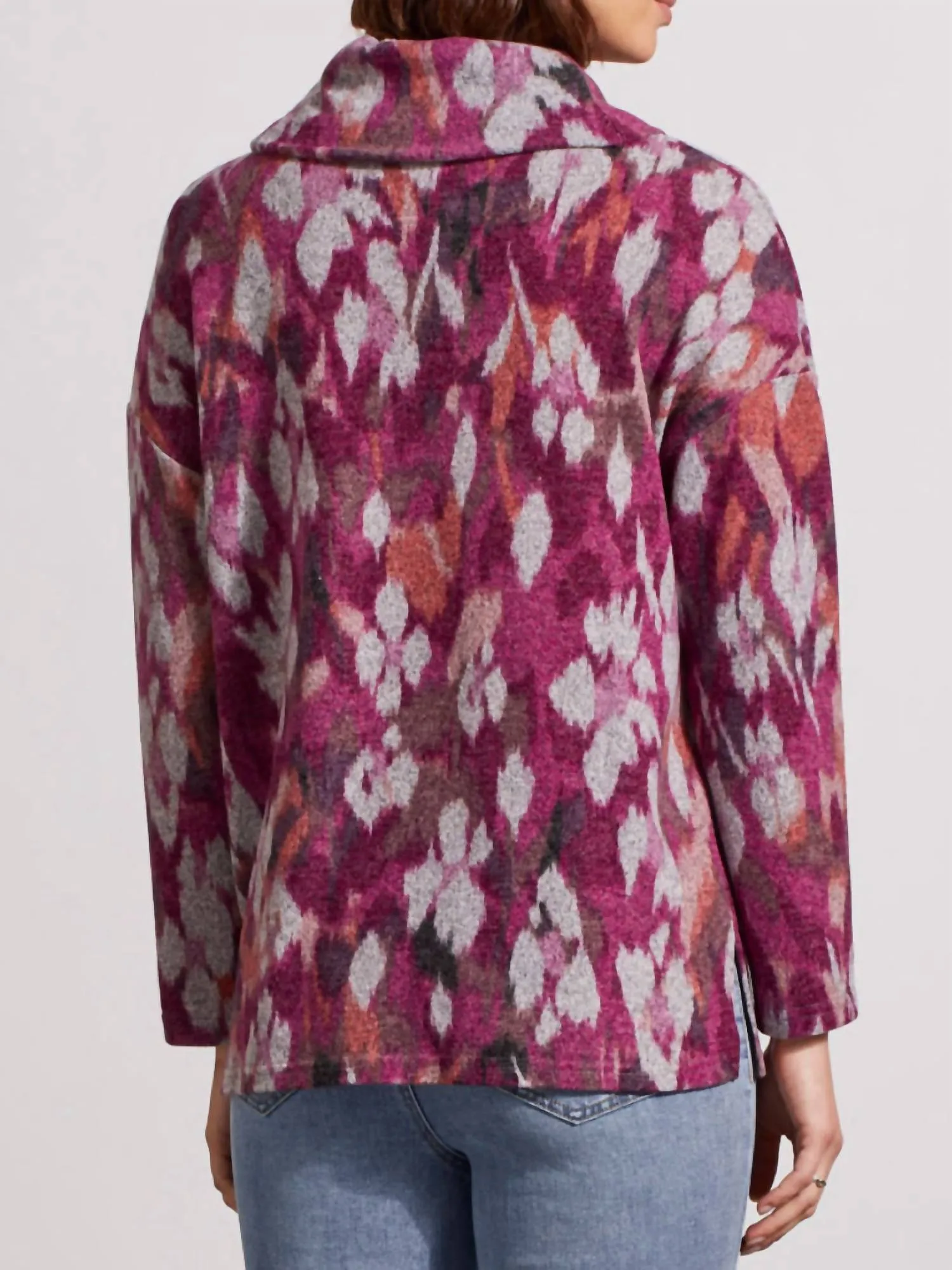 Drop Shoulder Cowl Neck Sweater In Red Plum