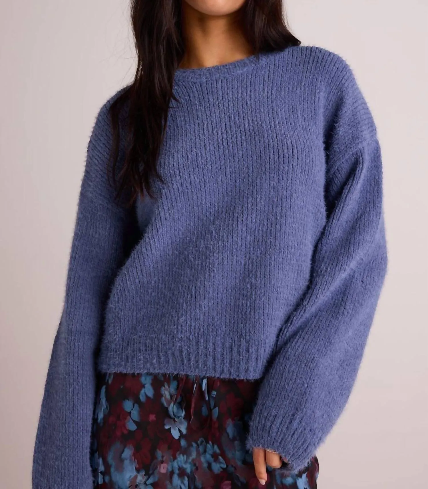 Drop Shoulder Fuzzy Chenille Sweater In Nordic Blue