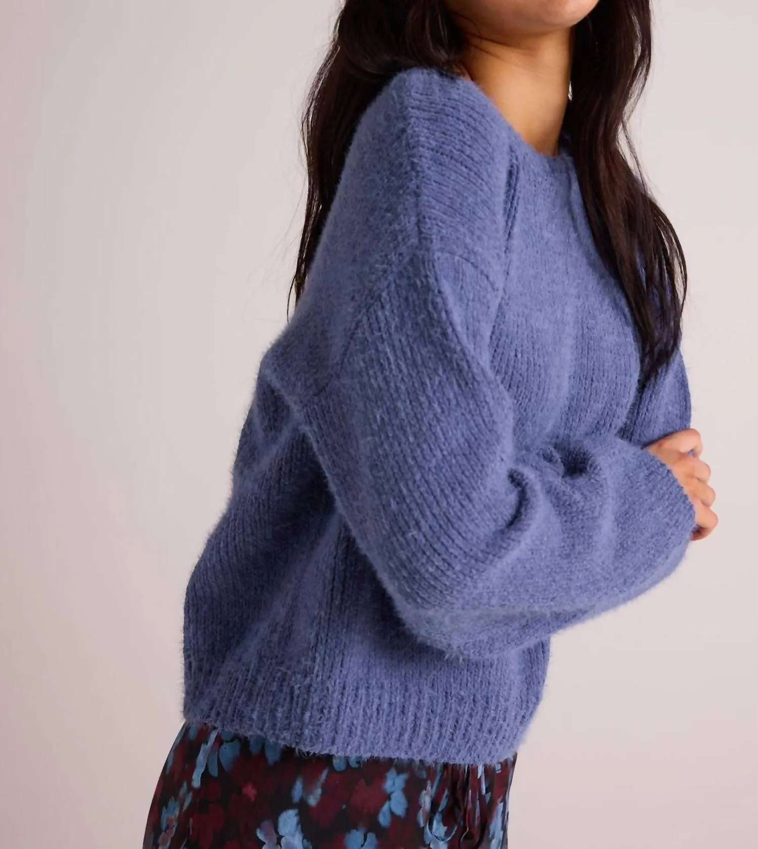 Drop Shoulder Fuzzy Chenille Sweater In Nordic Blue