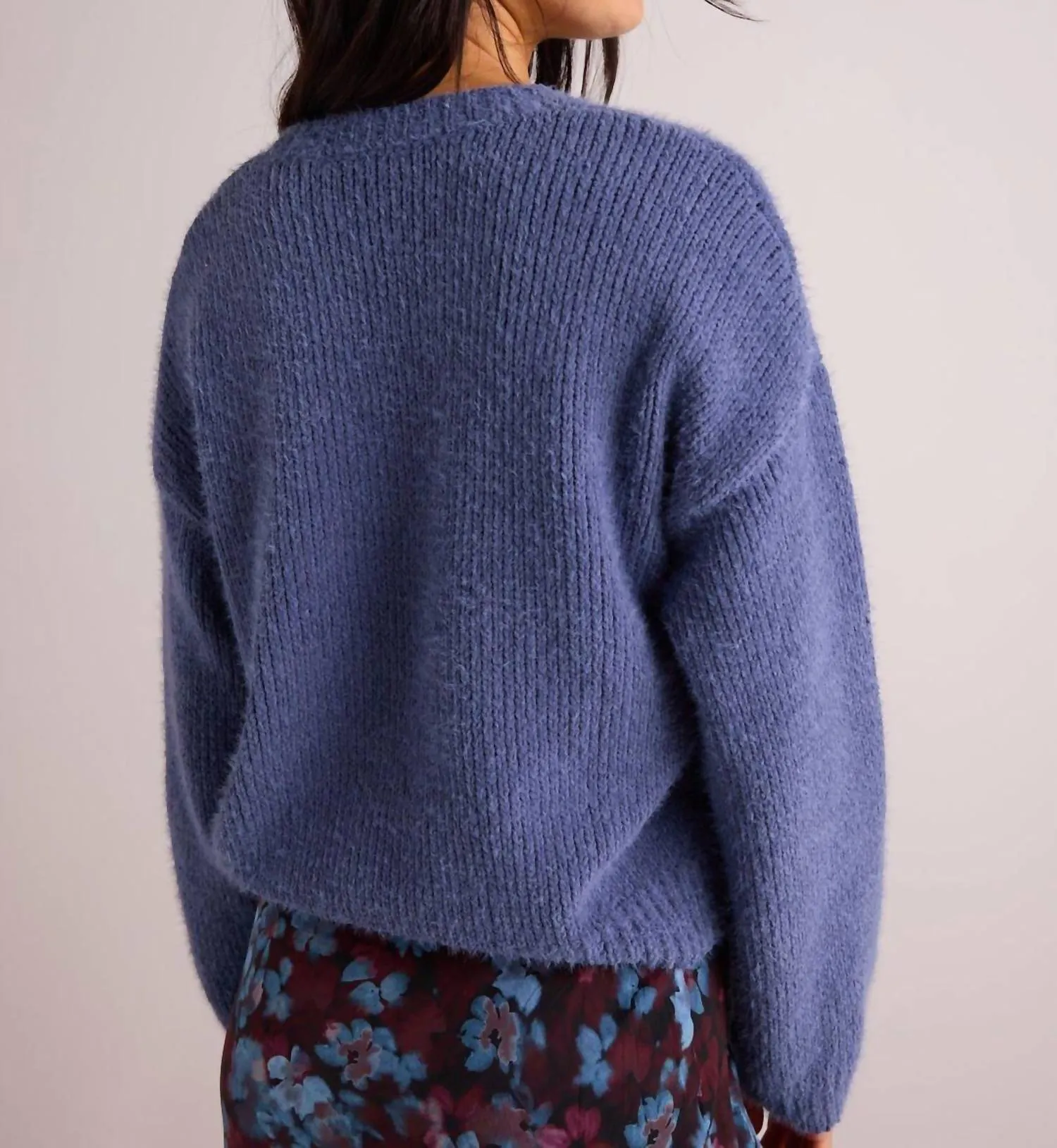 Drop Shoulder Fuzzy Chenille Sweater In Nordic Blue