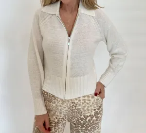 Elan Crop Zip Cardigan In White