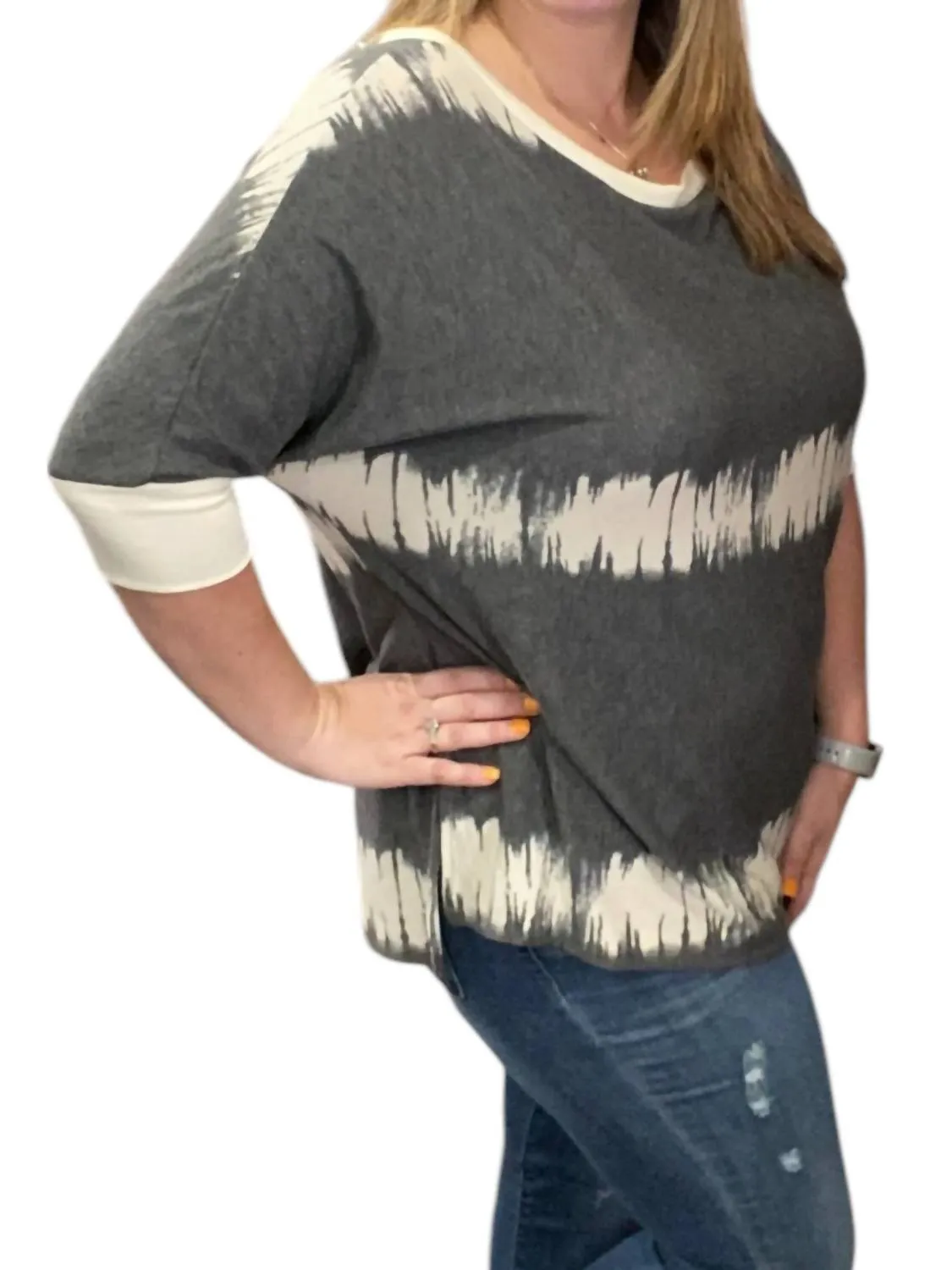 Elbow Sleeves Sweater In Grey/ivory